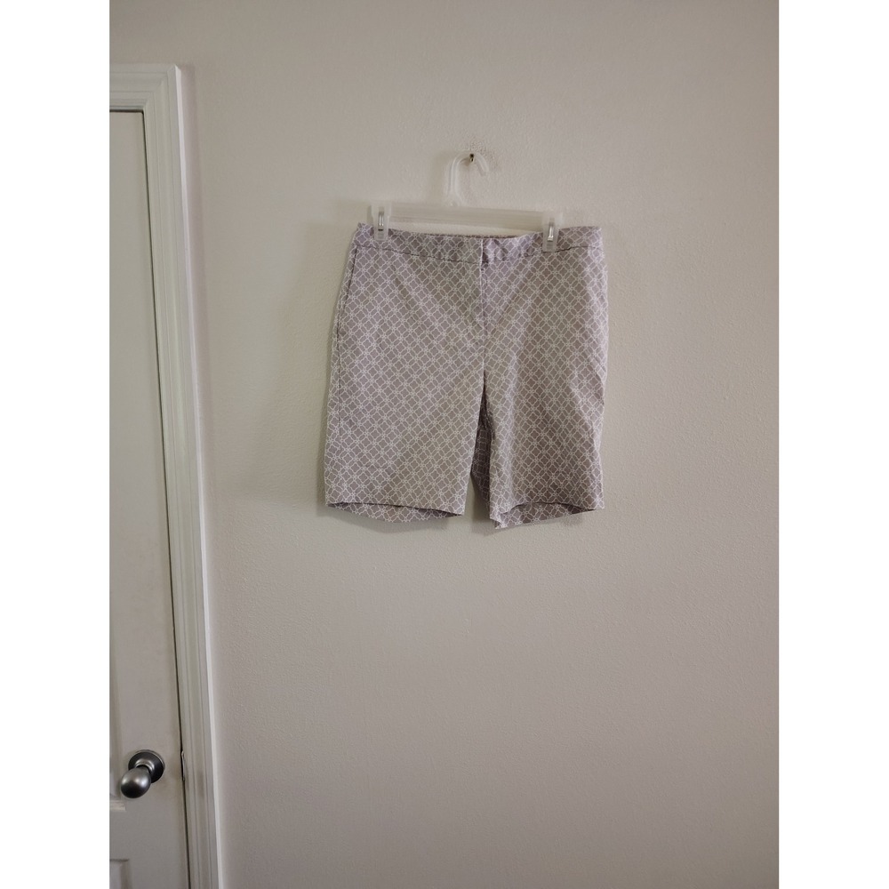 Mario Serrani Italy‎ Womens Bermuda Shorts Taupe White Quatrefoil Print Size 10